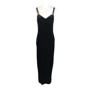 Vintage 90s Sally Black Velvet Long Maxi Prom Evening Dress S